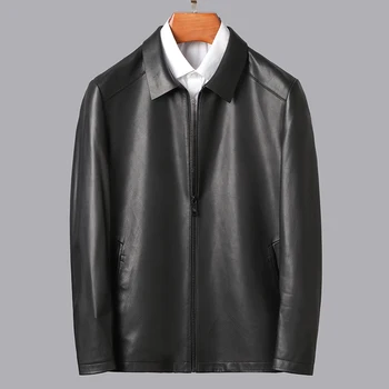 Yeni moda hakiki İnek Deri Giyim Erkek Yaka iş rahat ceket ceket Slim Fit
