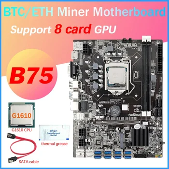 HOT-B75 8 Kart BTC Madencilik Anakart + G1610 CPU + Termal Gres + SATA Kablosu 8XUSB3. 0 (PCIE 1X) GPU Yuvası LGA1155 DDR3 RAM MSATA