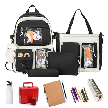 Kawaii Sırt Çantası Seti 4 Set Estetik Sırt Çantası Seti Okul Schoolbag omuzdan askili çanta Kalem Çantası Bel Çantası Çok Fonksiyonlu