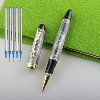 Jinhao Lüks metal bilye Kalem ile 0.7 mm Siyah Mürekkep Dolum Tükenmez Kalemler İmza kalem için 5 ADET mavi dolum noel hediyesi