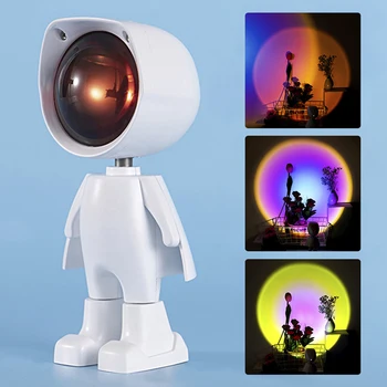 USB Robot Gökkuşağı Günbatımı Projektör Atmosfer Led Gece Lambası Odası Çalışma Başucu Arka Plan Duvar Ev Dekorasyon Mini Masa Lambası