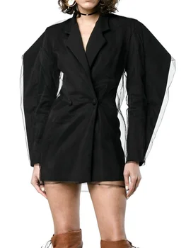 Ofis Bayan Blazer Çentikli Yaka Bel Kruvaze Gazlı Bez Patchwork Takım Elbise Ceketler Moda kadın giyim Sonbahar 2022 H267