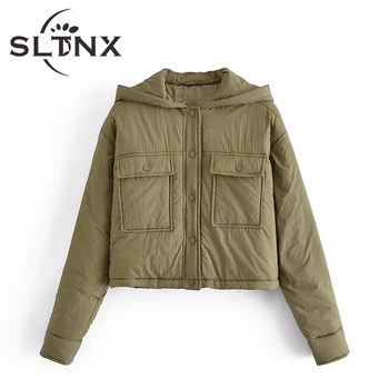 SLTNX Kış Ceket Kadınlar için 2022 Katı Kapşonlu Uzun Kollu Ceketler Ceket Cepler ile Bayanlar Tek Göğüslü Rahat Sıcak Ceket