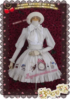 Prenses tatlı lolita elbise Vintage şerit büyük ilmek papyon Alice çay Avrupa stil balo elbise OP cosplay bir şapka ile