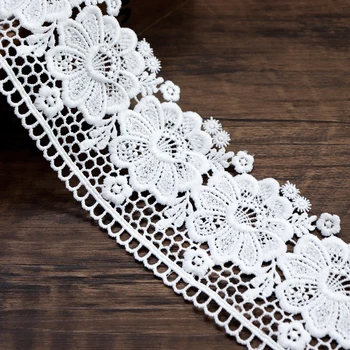 2 Metre 7.3 cm Genişlik Çiçek Beyaz Dantel Şerit Bant Dantel Trim DIY İşlemeli Ev Tekstili Dikiş Dekorasyon dantel kumaş