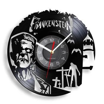 Frankenstein Vinil Kayıt duvar saati Cadılar Bayramı Ev Dekor Munster TV Serisi Korku Filmi Inspired Sessiz Kuvars duvar saati