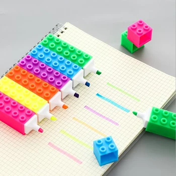 Çocuk Kırtasiye Yaratıcı Yapı Taşları 6 Renk İşaretleyiciler Vurgulayıcı Sanat Kitap Karalama Defteri Geliştirme IQ Renk işaretleyici kalem