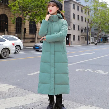 Kış Yeni Kadın Kapşonlu Parkas Düz Renk Fermuarlı Cebi Uzun pamuklu giysiler Kadın Kalınlaşmak Sıcak Basit Palto Manteau Femme