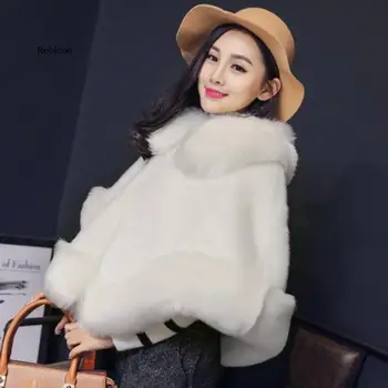 Doğal Vizon Kürk Ceket kadın Kış Ceket Moda Faux Fox Kürk Yaka Kadın Şal Sıcak Yüksek Kaliteli Zarif