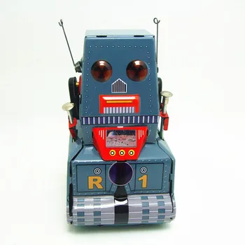 [Komik] Klasik koleksiyonu Retro Clockwork Wind up Metal Yürüyüş Teneke Tankı ay probu robot geri çağırma Mekanik oyuncak çocuklar hediye