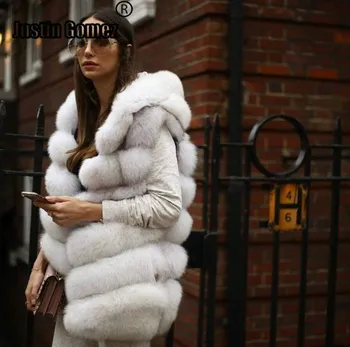 Yüksek Kaliteli Saf Beyaz Sevimli Kolsuz Sıcak Noel Giysileri Dış Giyim Modern Kalınlaşmak Gerçek Tilki Kürk Kış Kadın Ceket Hoodie