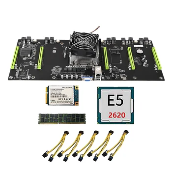 ETH79-X5B BTC Madencilik Anakart İle E5 2620 CPU + 128G SSD+8G DDR3 RAM + Fan + 5 Güç Kablosu H61 LGA2011 80Mm PCIE 16X Yuvası