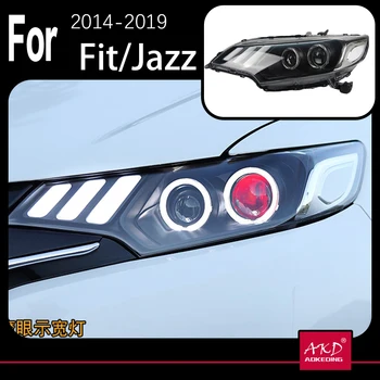 AKD Araba Modeli Kafa Lambası Honda Jazz için Farlar 2014-2019 Yeni Fit LED Far DRL Hıd Bi Xenon Oto Aksesuarları
