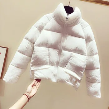Kısa Kadın Parkas Palto Kış Balıkçı Yaka Uzun Kollu Fermuarlı Cebi Katı Kalın Sıcak Yeni Tasarım Kadın Dış Giyim Tops
