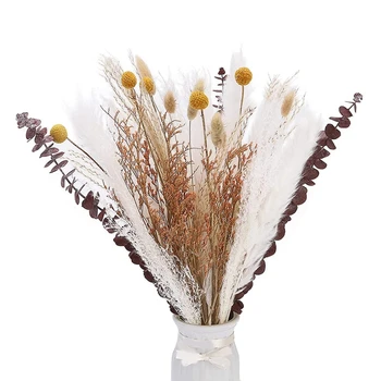 Doğal Kurutulmuş Çiçek Buketi, 17 İnç Beyaz Pampas Çim Dalları Boho Dekor Vazo, ev Dekor Masa Düğün Parti Dekor
