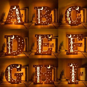 Özel Ad LED gece ışığı kişiselleştirilmiş ahşap kazınmış ısim duvar gece ışıkları USB mektup dekoratif masa lambası Yılbaşı hediyeleri