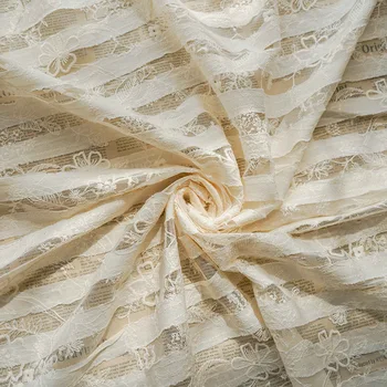 Bej Kayısı Örgü Çizgili Küçük Çiçek Kumaş Giyim Elbise düğün elbisesi Etek Vintage Fransız Tarzı