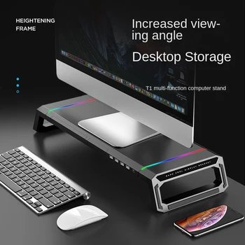 Katlanabilir laptop standı Masa Monitör Standı ile 4 USB cep telefon tutucu Çekmece saklama kutusu yükseltme braketi PC için