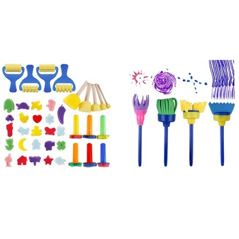1 Takım Mini Çiçek Sünger Boyama Fırçaları Zanaat Fırça Seti ve 4 Adet Sünger Boya Fırçaları Çocuklar İçin DIY Sanat El Sanatları