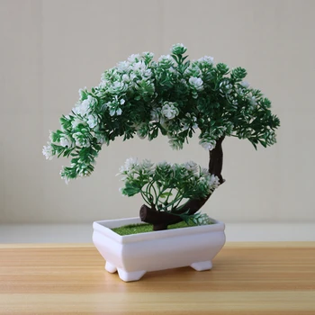 Yapay Bitkiler Saksı Bonsai Dekoratif Yeşil Küçük Ağaçlar Sahte Çiçekler Parti ofis masası Süsleme ev bahçe dekorasyonu