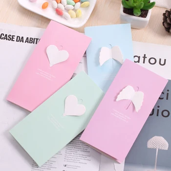 5 Adet / grup 16 * 8CM Renkli Kalp şeklinde Toka Kağıt Zarflar Basit Aşk Kanat Retro Toka Dekoratif Küçük Kağıt Zarf