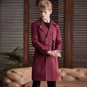 Şarap kırmızı erkek Trençkot Hesperian Tarzı uzun rüzgarlık 2022 ilkbahar sonbahar renk kontrast moda Yakışıklı bordo Palto