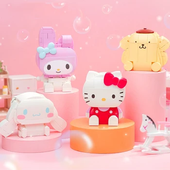 Kawaii Sanrio Hello Kitty My Melody Cinnamoroll Ahşap Blok Dıy Yaratıcılık Monte Bulmaca çocuk oyuncağı Noel Çocuklar Hediye