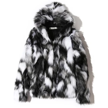 2021 Kış Sıcak Artı Polar Taklit Kürk Tilki Kürk Rahat Erkek Kapüşonlu Ceket Kalın Butik Moda Erkek İnce Palto Boyutu S-5XL