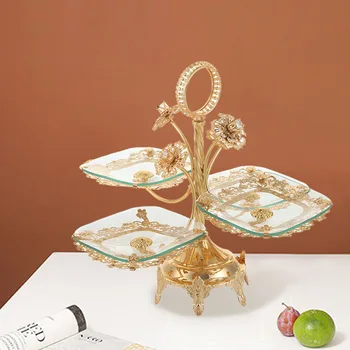 Avrupa tarzı Cam meyve kasesi Altın kaplama Şeker Tatlı Kek Tepsisi Takı Ekran Masa Öğleden Sonra Çay Çok katmanlı meyve kasesi
