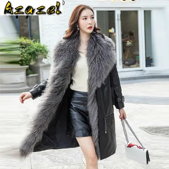 Gerçek Hakiki Deri Ceket Sonbahar Kış Ceket kadın kıyafetleri %2020 Yün Kürk Yaka Koyun Derisi uzun kaban Kore Vintage Tops ZT4063