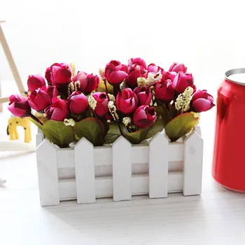 Sahte Çiçekler Yapay Gül Çiçek Beyaz Çit Pot Mini Bonsai Seti Parti Düğün Dekorasyon için Ev Ofis Masası Süsleme