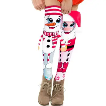 Diz Yüksek Noel Çorap Noel Kabarık Kardan Adam Santa Çorap Kadın Terlik Yenilik Noel Karikatür Desenler Santa Çorap