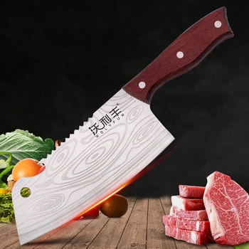 Şam şef bıçağı 7 inç Et Cleaver Bıçak Paslanmaz Çelik Profesyonel Kasap Kıyıcı Ahşap Saplı Ev Mutfak için